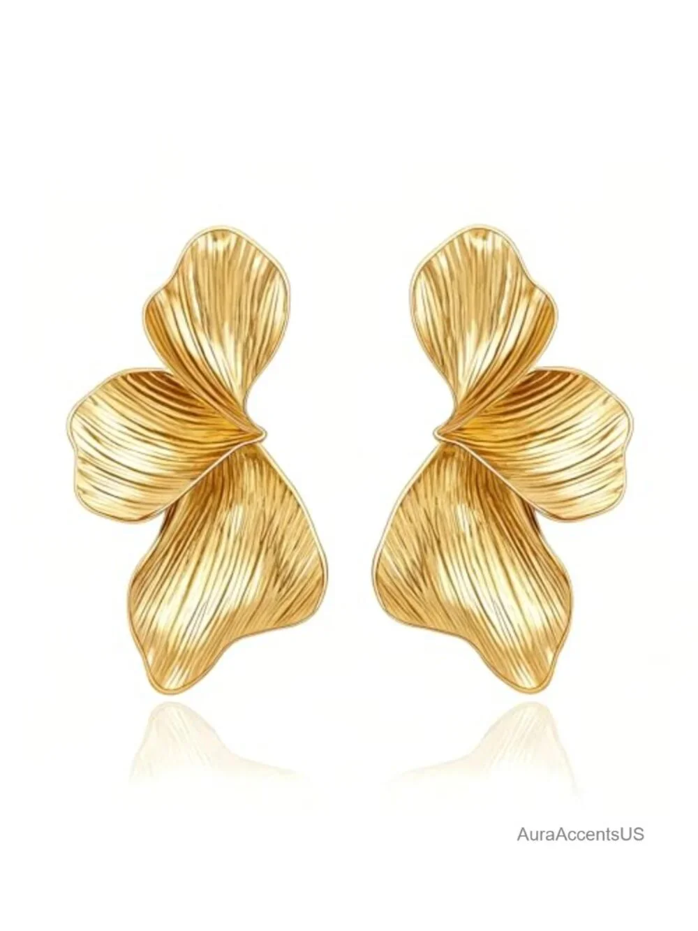 Women's Gold Plated Sectored Flower Leaf Dangle Earrings Hypoallergenic